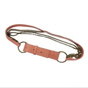 Talbots pink leather & multi gold chain belt small